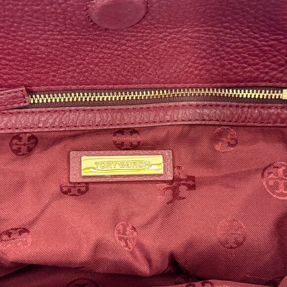 EUC Tory Burch Burgundy Leather Shoulder Bag with Gold Accents - Picture 4 of 5